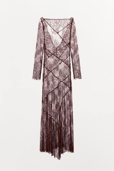 ROBE MI-LONGUE EN DENTELLE - Marron de Zara - Image 8