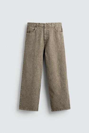 PANTALON COUPE BAGGY IMPRIMÉ DÉLAVÉ - Kaki clair de Zara