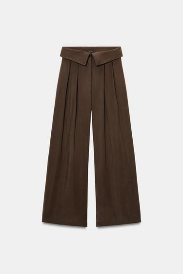 Zara PLEATED PANTS WITH FOLD-OVER WAIST - Brown