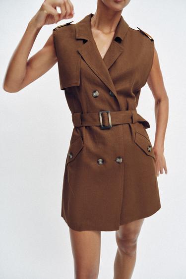 SHORT BELTED LINEN BLEND DRESS - Toffee by Zara - Image 5