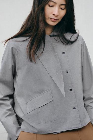 オーバーサイズチェックシャツ フラットポケット ZW COLLECTIONネイビーブルーZaraのオーバーサイズチェックシャツ フラットポケット ZW COLLECTION - ネイビーブルー 