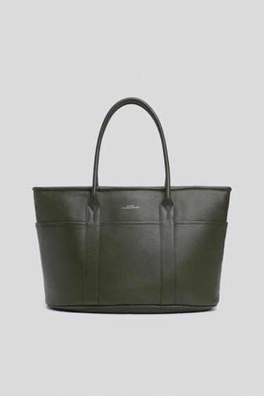 Zara LEATHER SHOPPER BAG - Green
