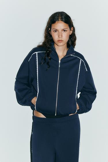 LACE DETAIL VOLUME SWEATSHIRT - Navy blue by Zara