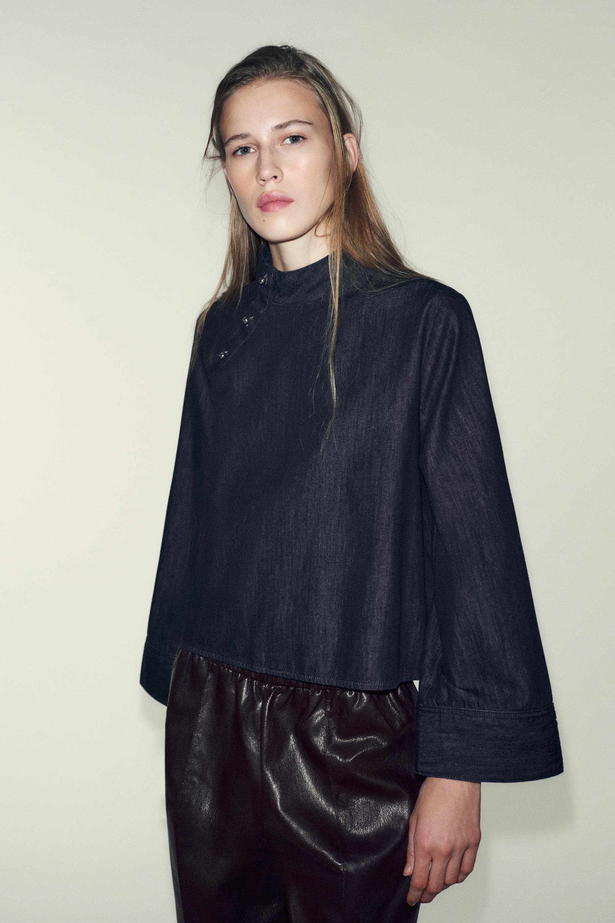 CAMISA Z1975 JEANS COM GOLA ALTA - Índigo | ZARA Brasil