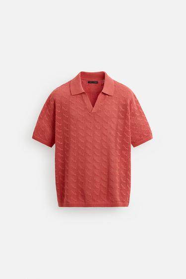 OPEN KNIT POLO SHIRT - Red by Zara - Image 6