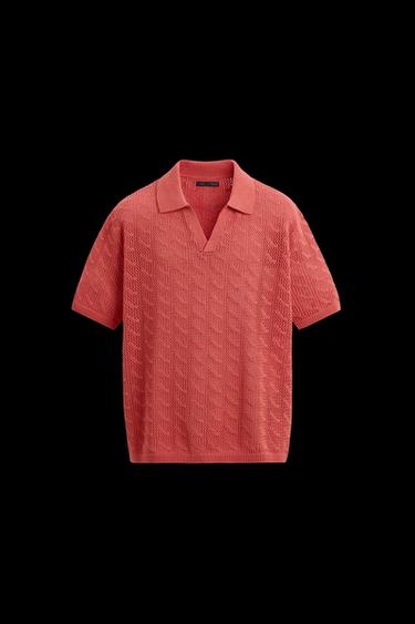 Zara OPEN STITCH KNIT POLO SHIRT - Red - Image 0