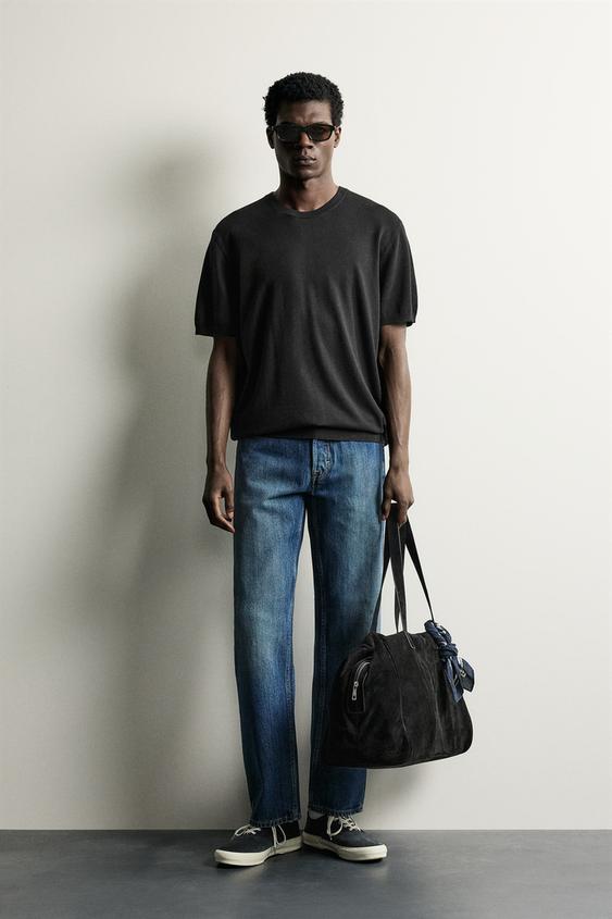 BASIC REGULAR FIT KNIT T-SHIRT - Black by Zara - Image 0
