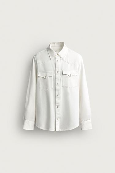 WESTERN-SKJORTE I BOMULD OG LYOCELL - REGULAR FIT - Hvid fra Zara