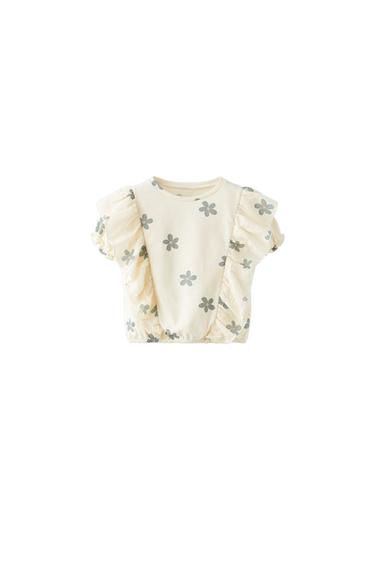 FLORAL T-SHIRT WITH RUFFLE TRIMS
