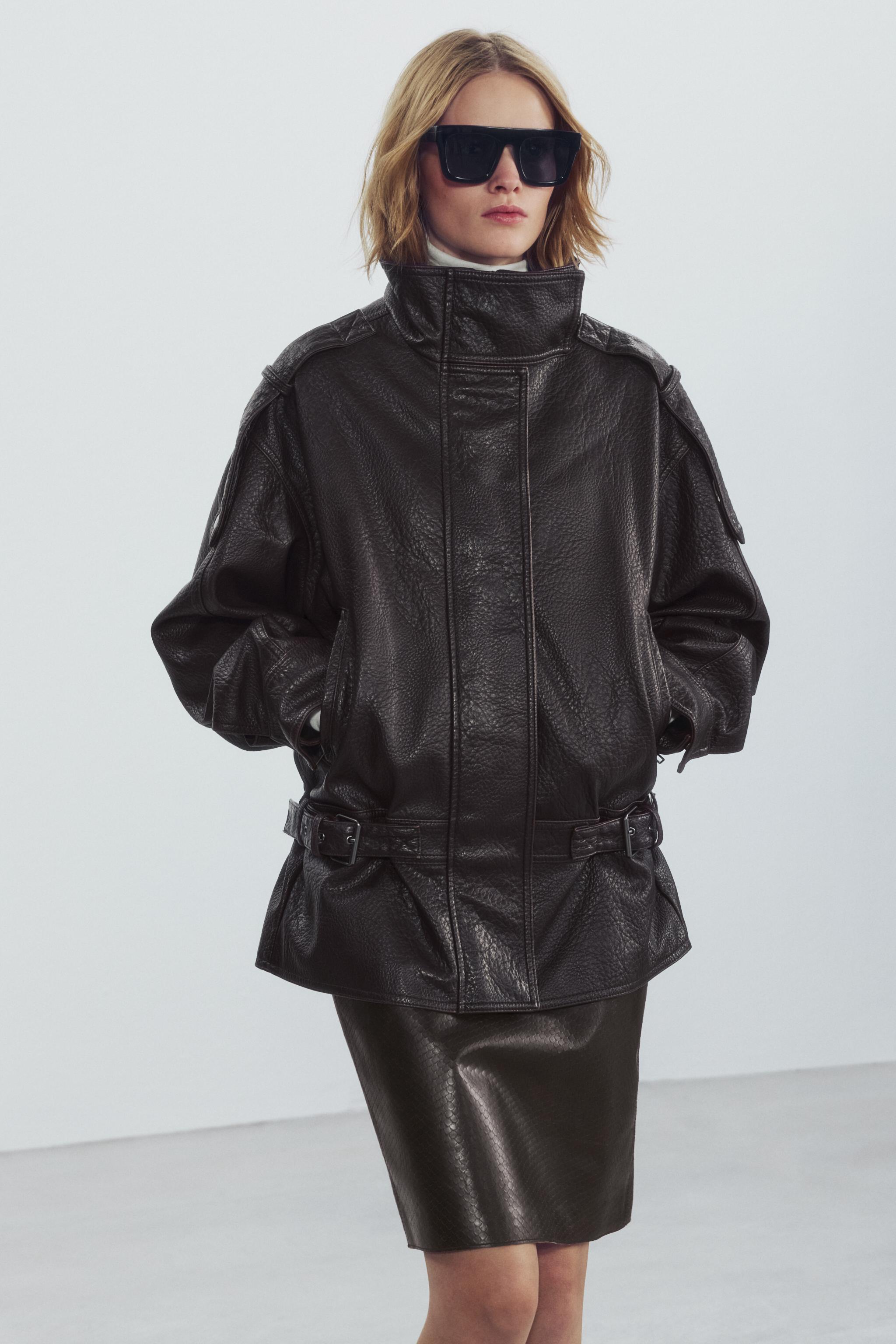 ZW COLLECTION FAUX LEATHER BIKER JACKET - Dark burgundy | ZARA
