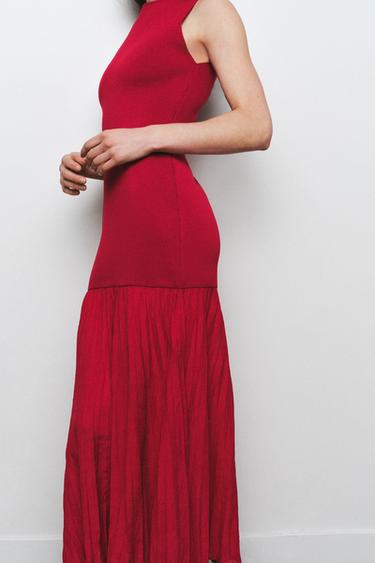 LONG COMBINED KNIT DRESS - Mid-red by Zara - Image 1