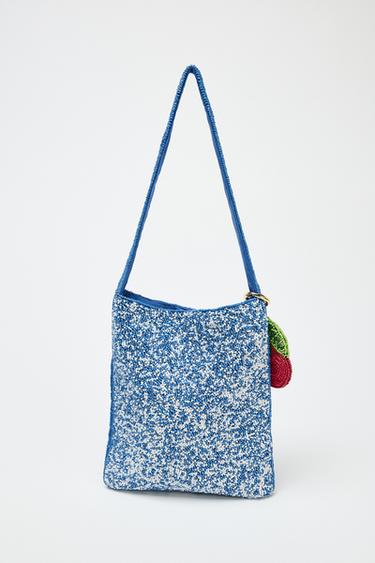 FANTASY BEADED MINI BUCKET BAG - Blue by Zara - Image 1