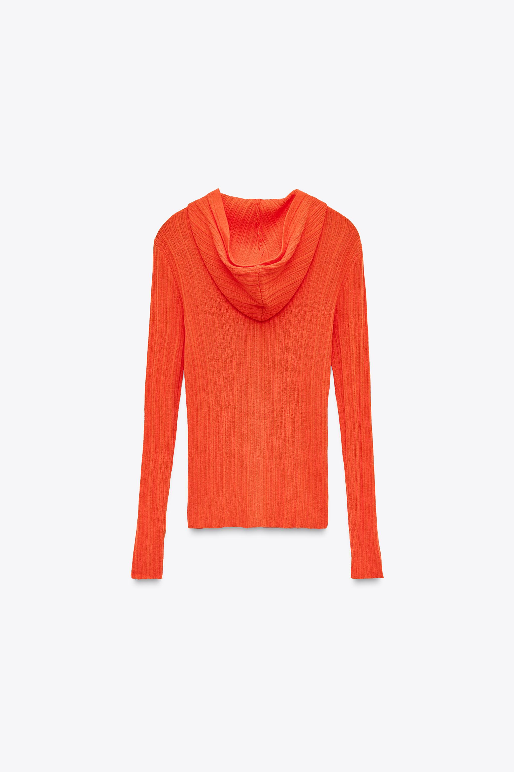 リブ編みフード付きニットジャケット - オレンジ色 | ZARA Japan