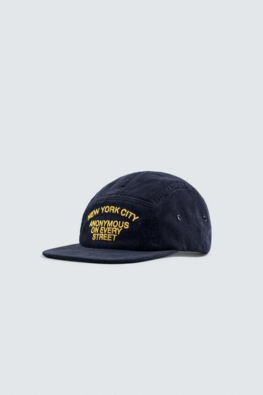 Zara CORDUROY EMBROIDERED CAP - Navy blue