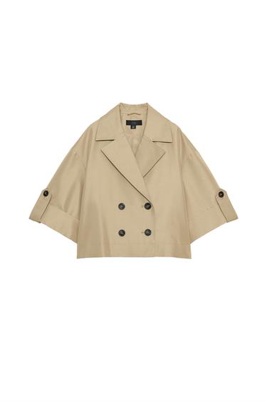 Zara 短版捲袖風衣 - 焦糖色