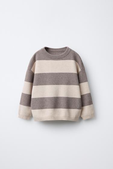 Zara STRIPED KNIT SWEATER - Ecru / Beige