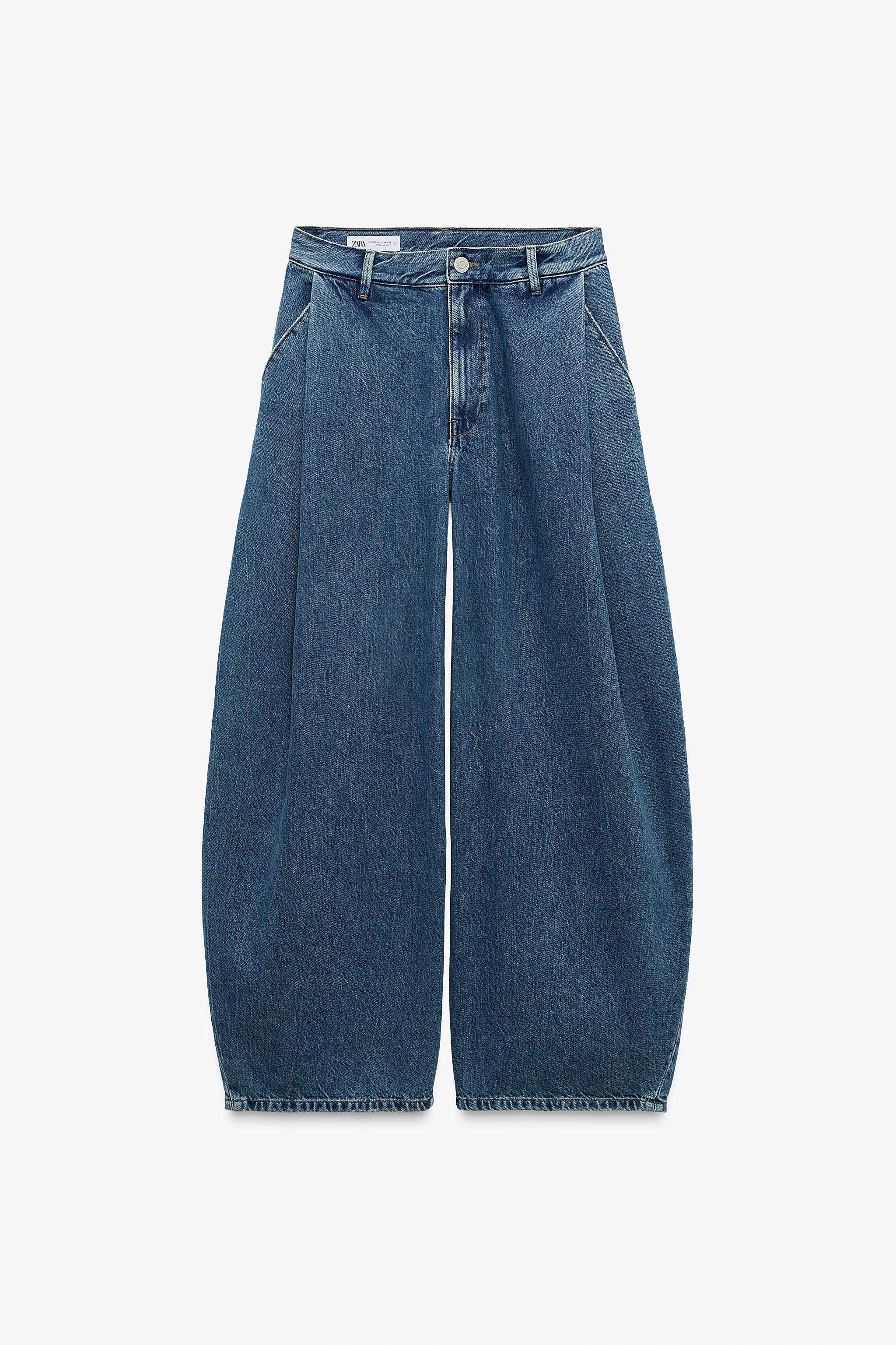 ZARA｜TRF プリーツ ローウエスト ジーンズ TRF ワイドレッグローライズジーンズ - ライトブルー | ZARA