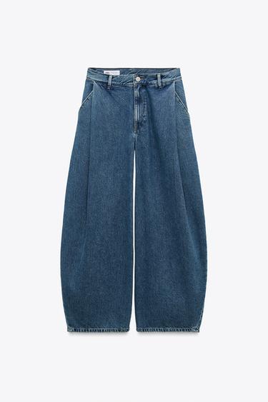 TRF LOW-RISE JEANS WITH PLEATS - Navy blue by Zara - Image 4
