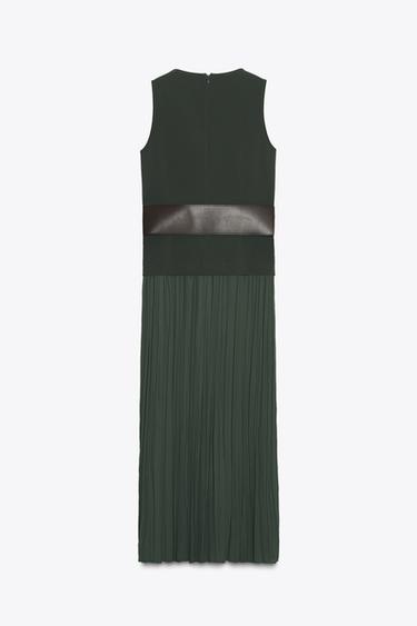 MIDI CONTRAST DRESS WITH BELT - Khaki by Zara - Image 6