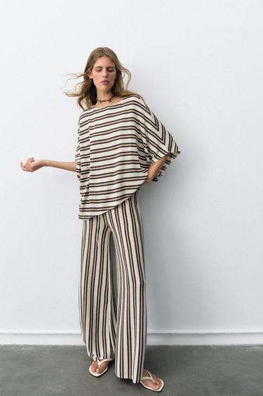 Zaras RUSTIK BYXA MED SPRUND - Brown Stripes