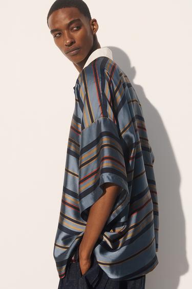 BOXY FIT CUPRO-SILK POLO SHIRT - Navy blue by Zara