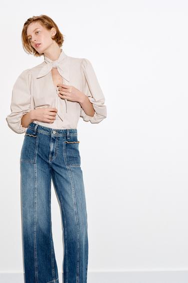 جينز Z1975 كولوت بخصر عالٍ وغرزات - أزرق الخاص بـ Zara