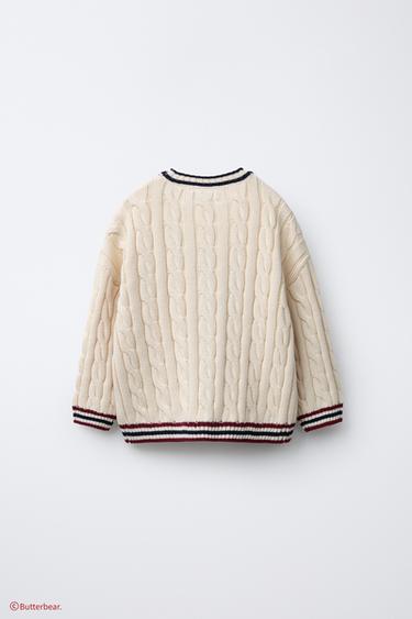 BUTTERBEAR © EMBROIDERED CABLE-KNIT CARDIGAN - Ecru by Zara - Image 1