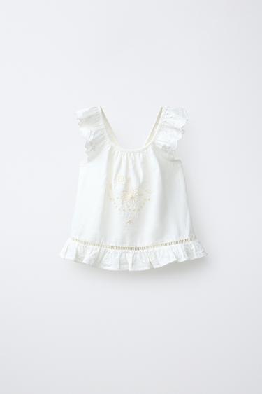 EMBROIDERED ROMANTIC TOP - Oyster-white by Zara