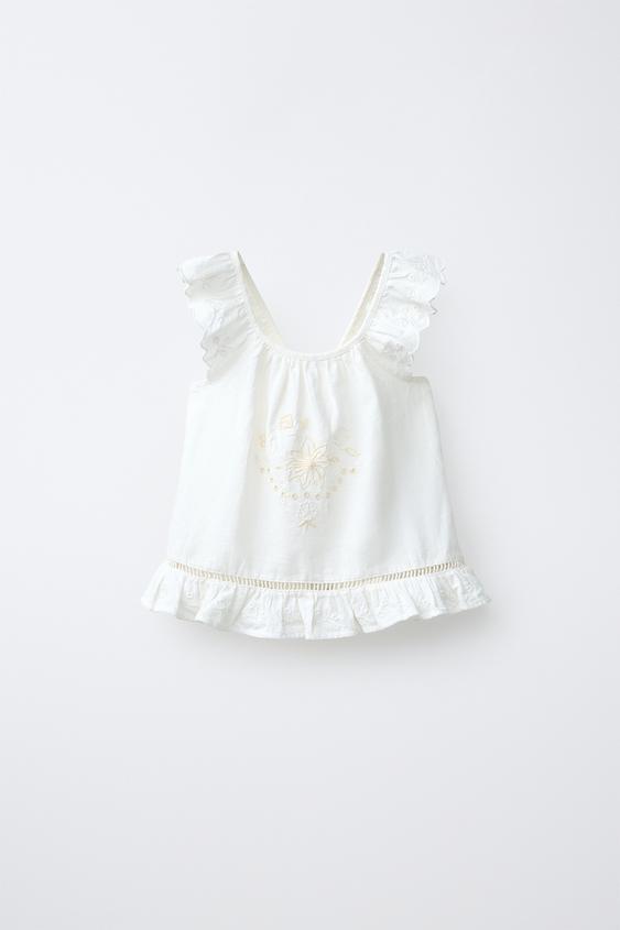 TOP ROMÁNTICO BORDADOS - Blanco roto de Zara - Imagen 0