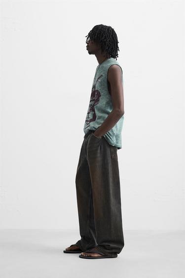 WASHED PRINT KNIT T-SHIRT - Blue / Grey by Zara - Image 3