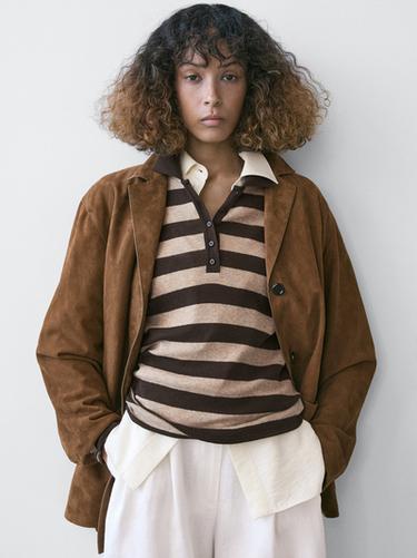 Zara Cotton blend knit polo sweater - Brown