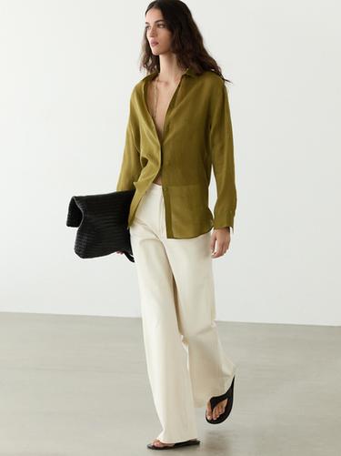 Zara Flowing shirt with shirt collar - Green