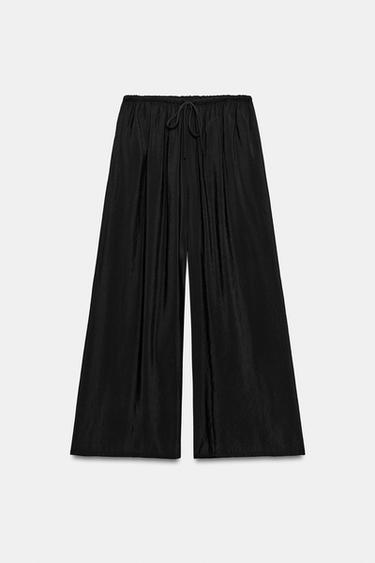 Zara FLOWY DRAWSTRING PALAZZO PANTS - Black