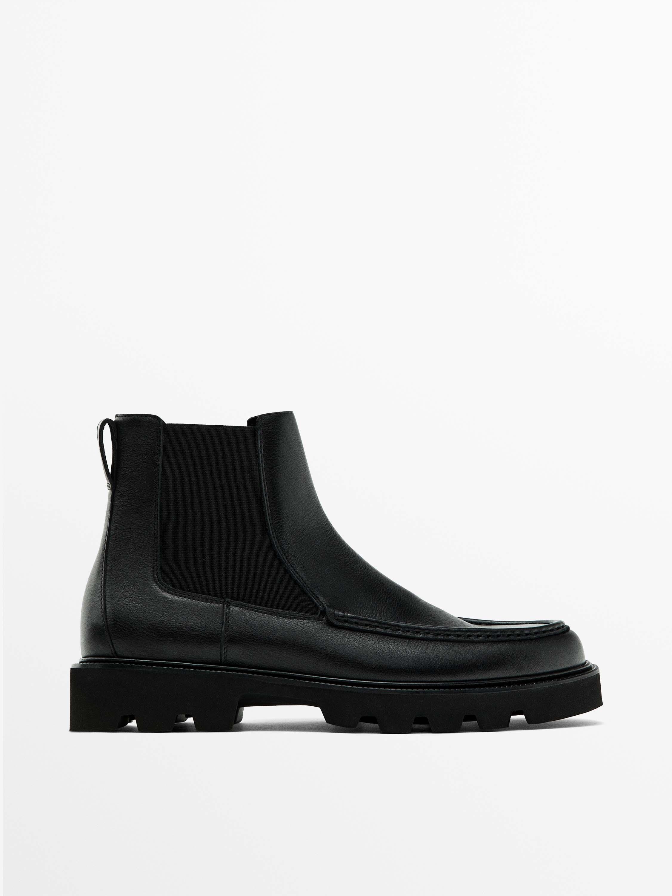 Black Chelsea boots with moc toe detail - Black | ZARA United States