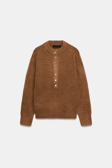 BUTTONED KNIT JUMPER - Caramel by Zara - Image 0