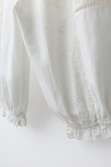 EMBROIDERED JOGGERS WITH COTTON BLEND AND LINEN - Oyster-white by Zara - Image 3