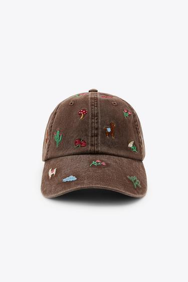 Zara EMBROIDERED TWILL CAP - Brown - Image 0