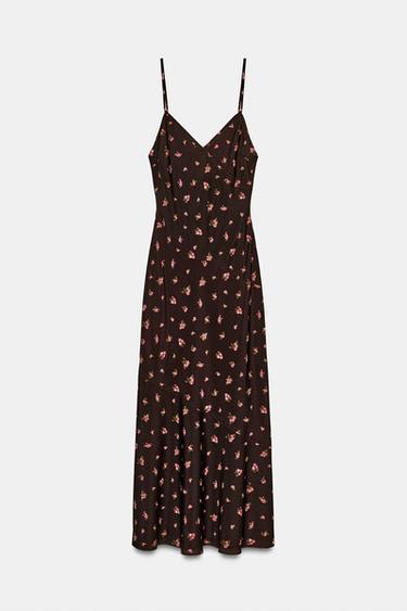 플라워 패턴 란제리 미디 원피스 - Zara 멀티컬러