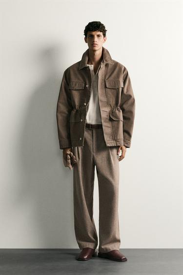 Zara TEXTURED RELAXED FIT PANTS - Beige