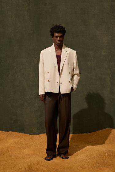 DOBBELTRADET HABITBLAZER I HØRBLANDING - råhvid/beige fra Zara