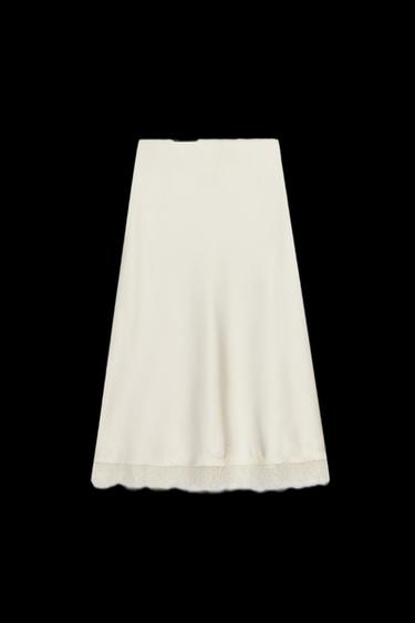 LACE TRIM SATIN MIDI SKIRT - Mid-ecru by Zara - Image 0