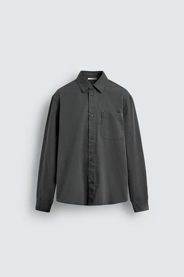 ÁO SƠ MI VẢI TWILL GIẶT - Màu xám than từ Zara