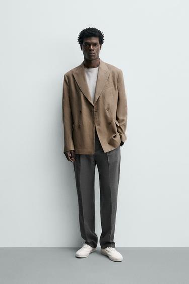 Zara 100% LINEN DOUBLE-BREASTED BLAZER - Light mink