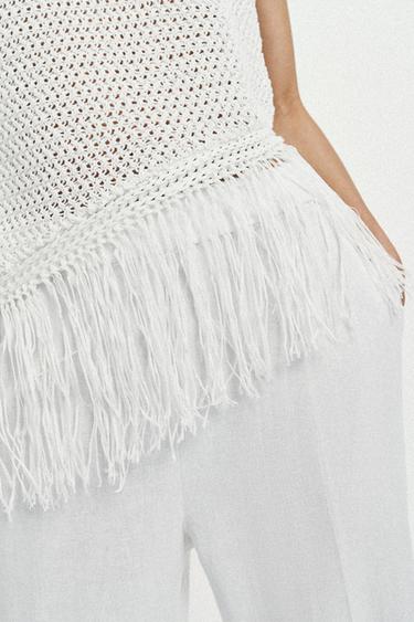 KNIT TOP WITH FRINGING - White by Zara - Image 7