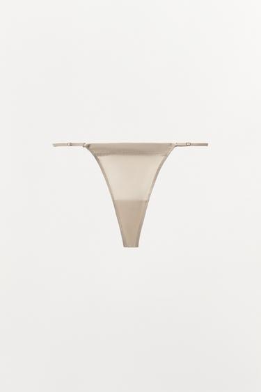 TANGA COMBINADO CON SEDA - Beige de Zara