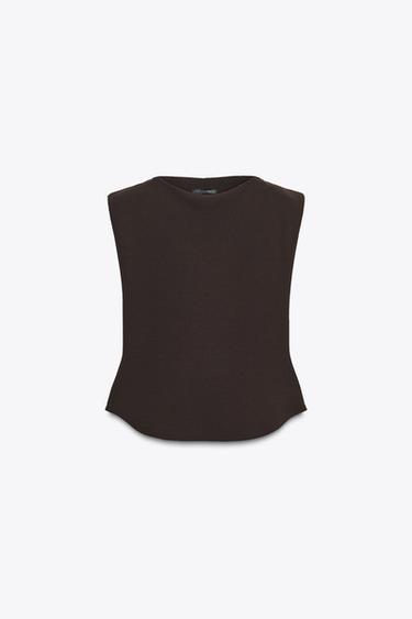 TOP EN CRÊPE PÉPLUM À ÉPAULETTES - Marron de Zara - Image 4
