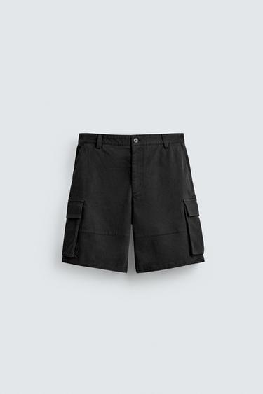 LIMITED EDITION RELAXED FIT CARGO BERMUDA SHORTS - Navy blue by Zara