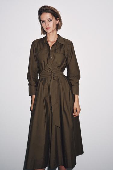 ZW COLLECTION POPLIN SHIRT DRESS - Dark khaki by Zara