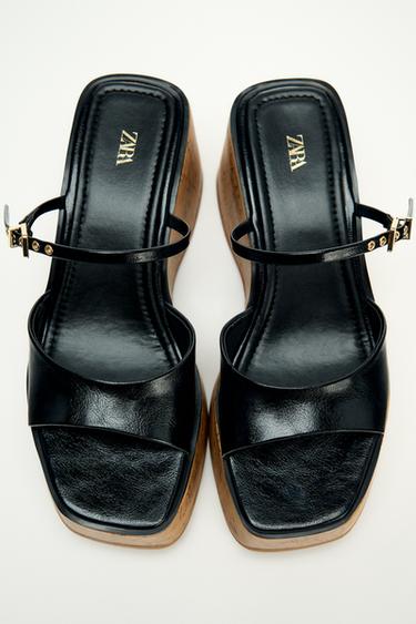 Zara 高坡跟涼鞋 - 黑色
