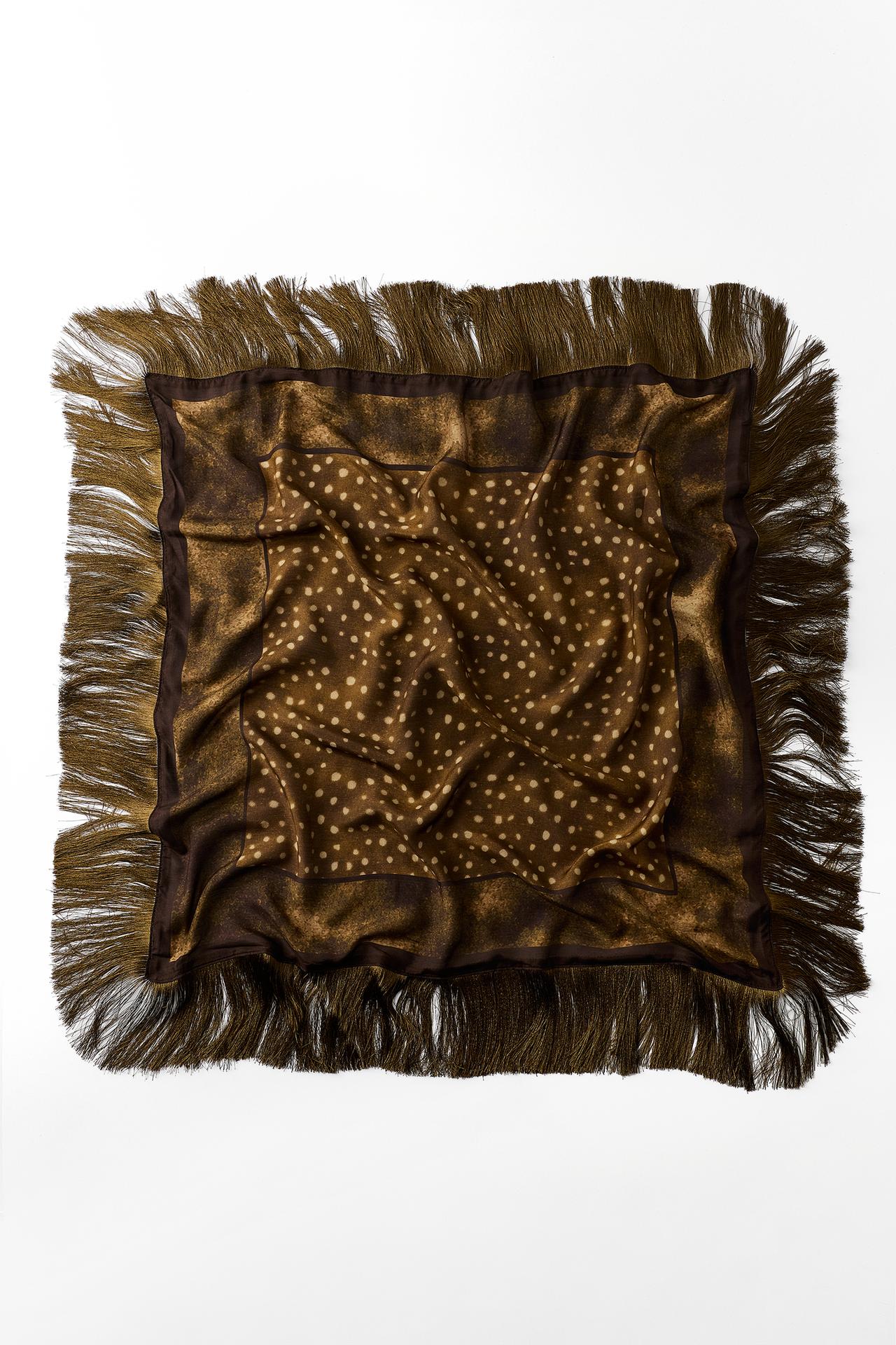 SILK BLEND PRINTED SCARF WITH FRINGE — Green